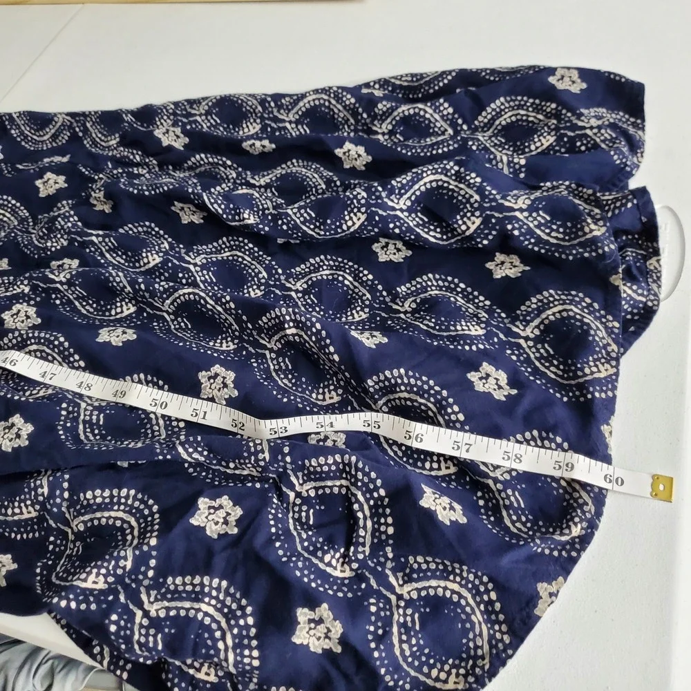Abercrombie & Fitch Navy Blue Printed Tiered T-Back Maxi Dress Med Boho Cottage